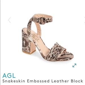 AGL Snakeskin Embossed Open Toe Block Heel